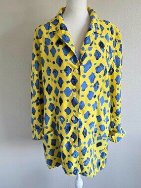 Vintage CHACOK France Jacket Shirt Long Button Yellow Blue Mod Abstract Size M ?
